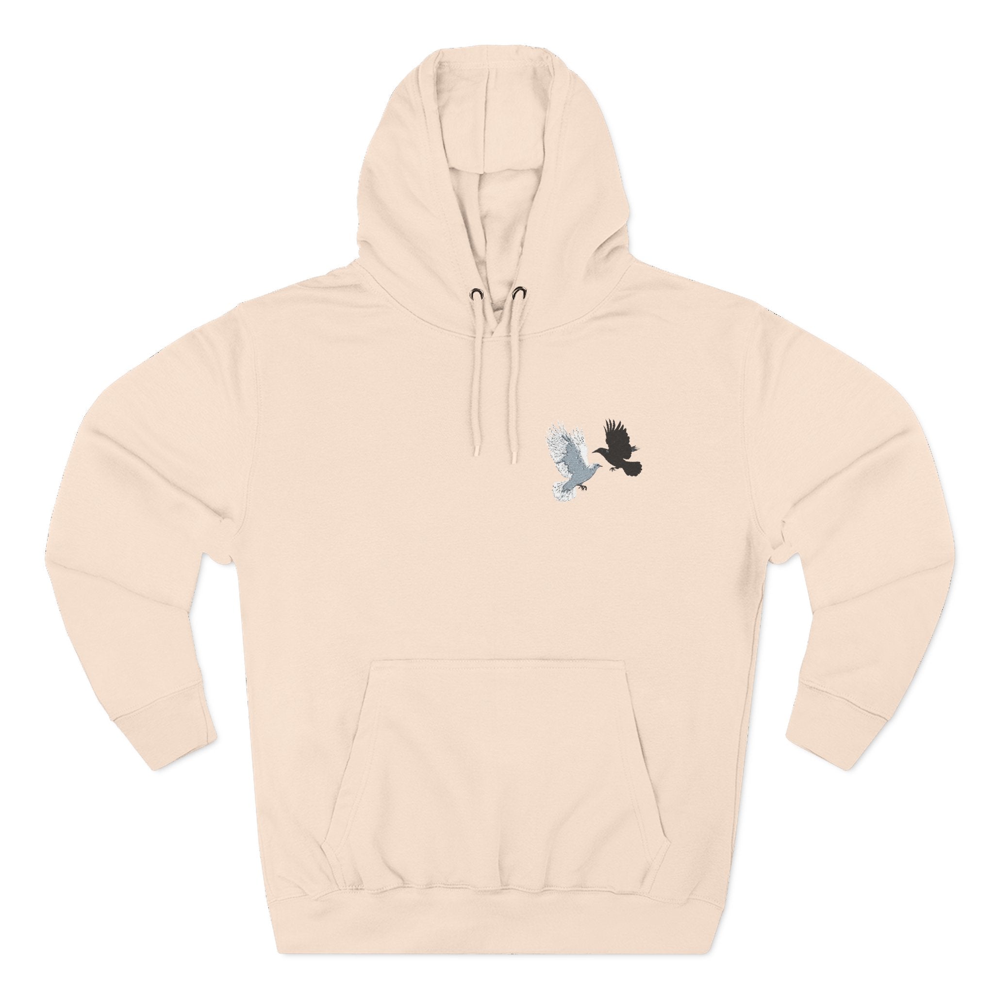 Raven & Dove Minimalist Hoodie — Small Chest Bird Graphic