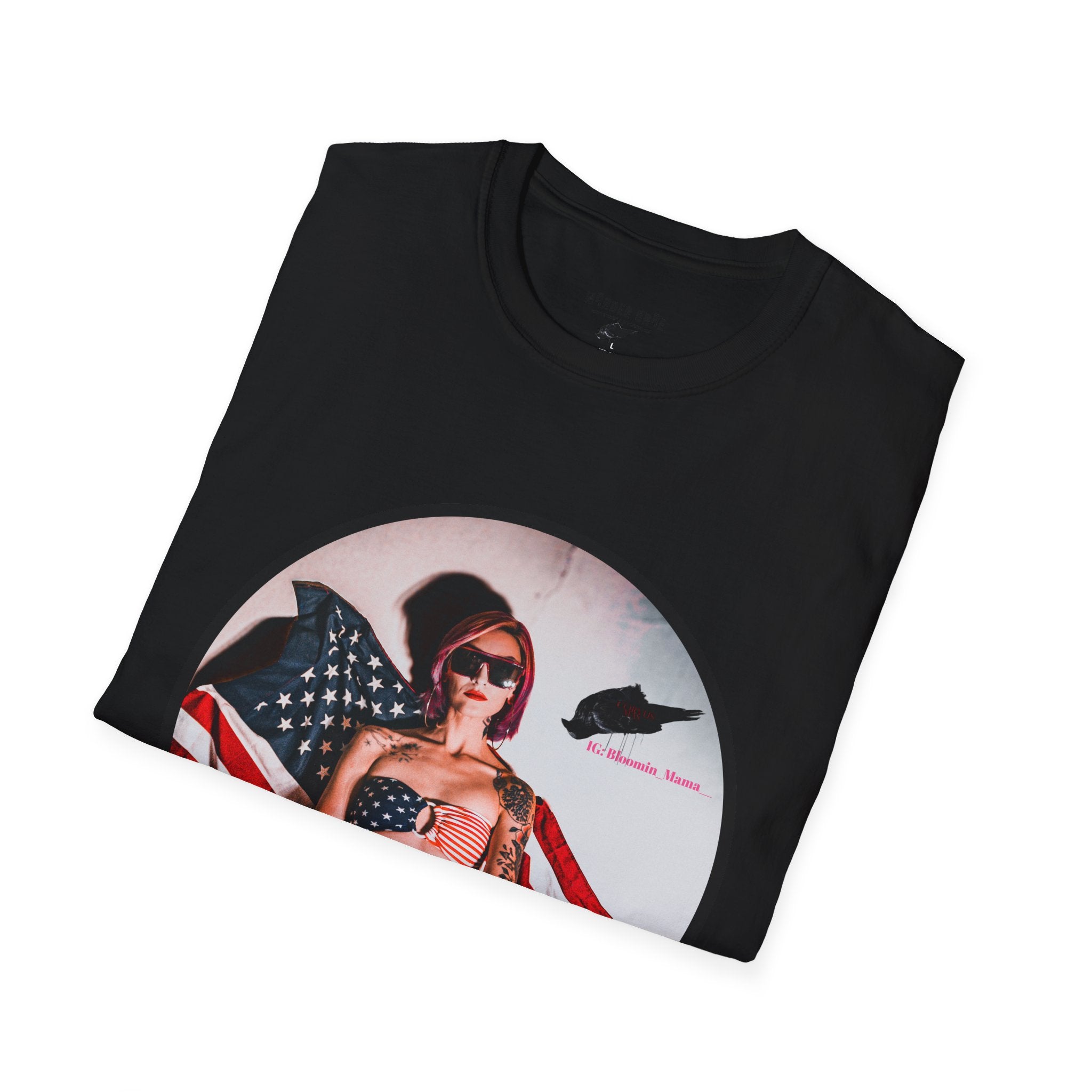 Patriotic Pin-Up T-Shirt — American Flag Bikini Girl Graphic Tee