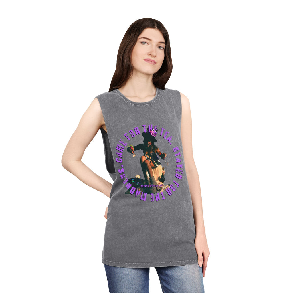 Came For The Tea by Nicholas Harvey-Stonewash Graphic Tank Top, Relaxed Summer Casual, Perfect for Music Festivals, Graphic Apparel for Men and Women, Streetwear