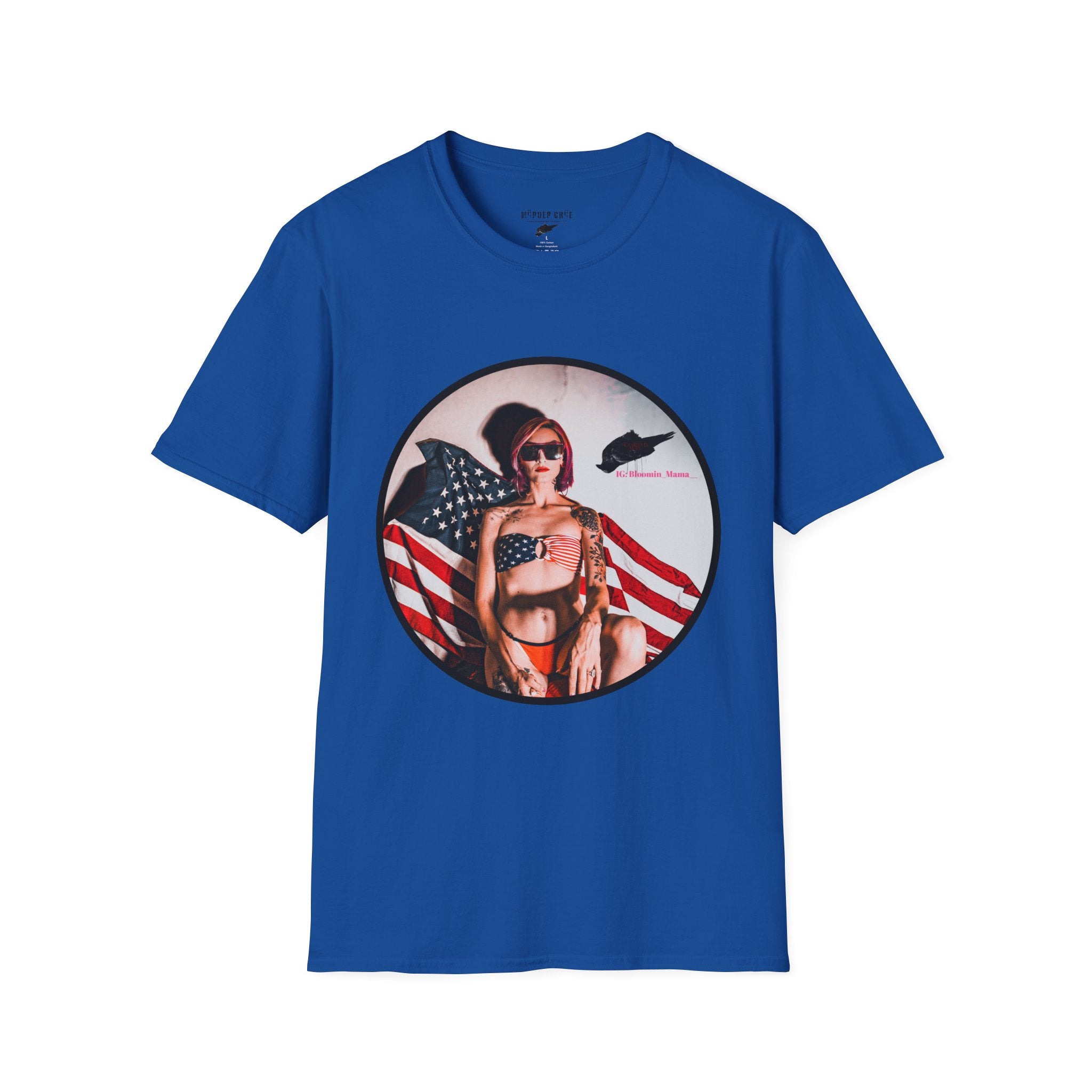 Patriotic Pin-Up T-Shirt — American Flag Bikini Girl Graphic Tee